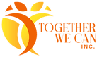 A banner with the words together we can written in orange.